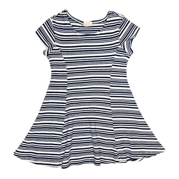 Zara Girls Striped Navy & Cream Flare Dress Cap Sleeve Size 5 - Picture 1 of 4